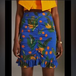 Farm Rio Anthropologie Ruched Tropical Skirt Size XL